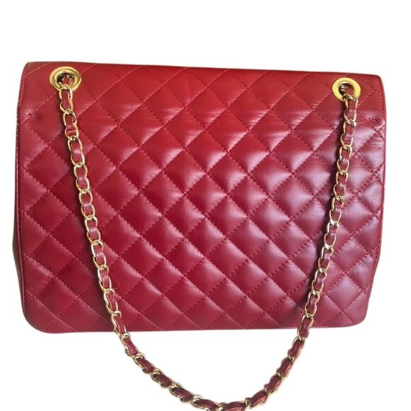 Chiara Ferretti Quilted Red Leather Handbag With Gold Chain Strap Classic Italy - Picture 3 of 8